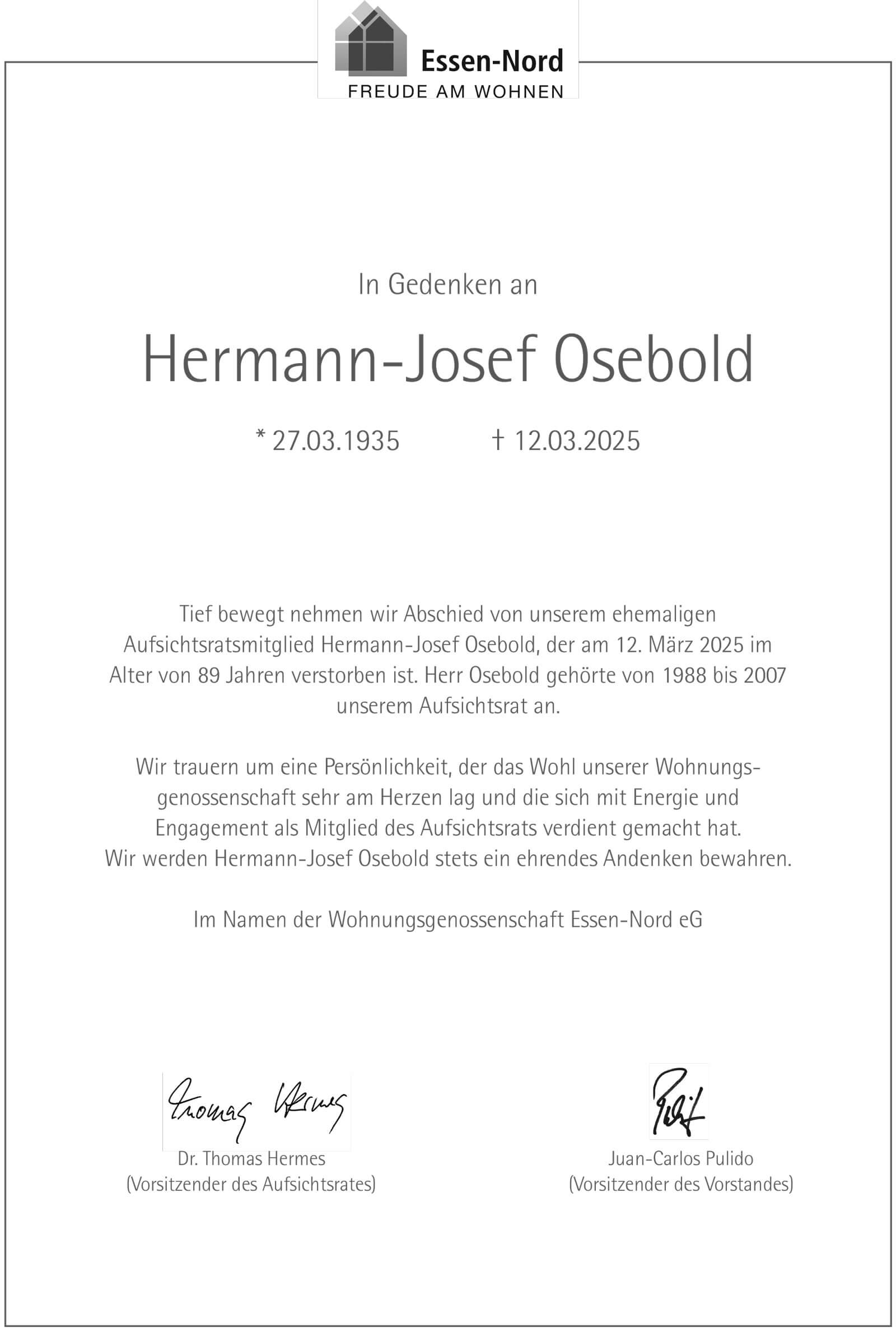 Nachruf - Hermann-Josef Osebold
